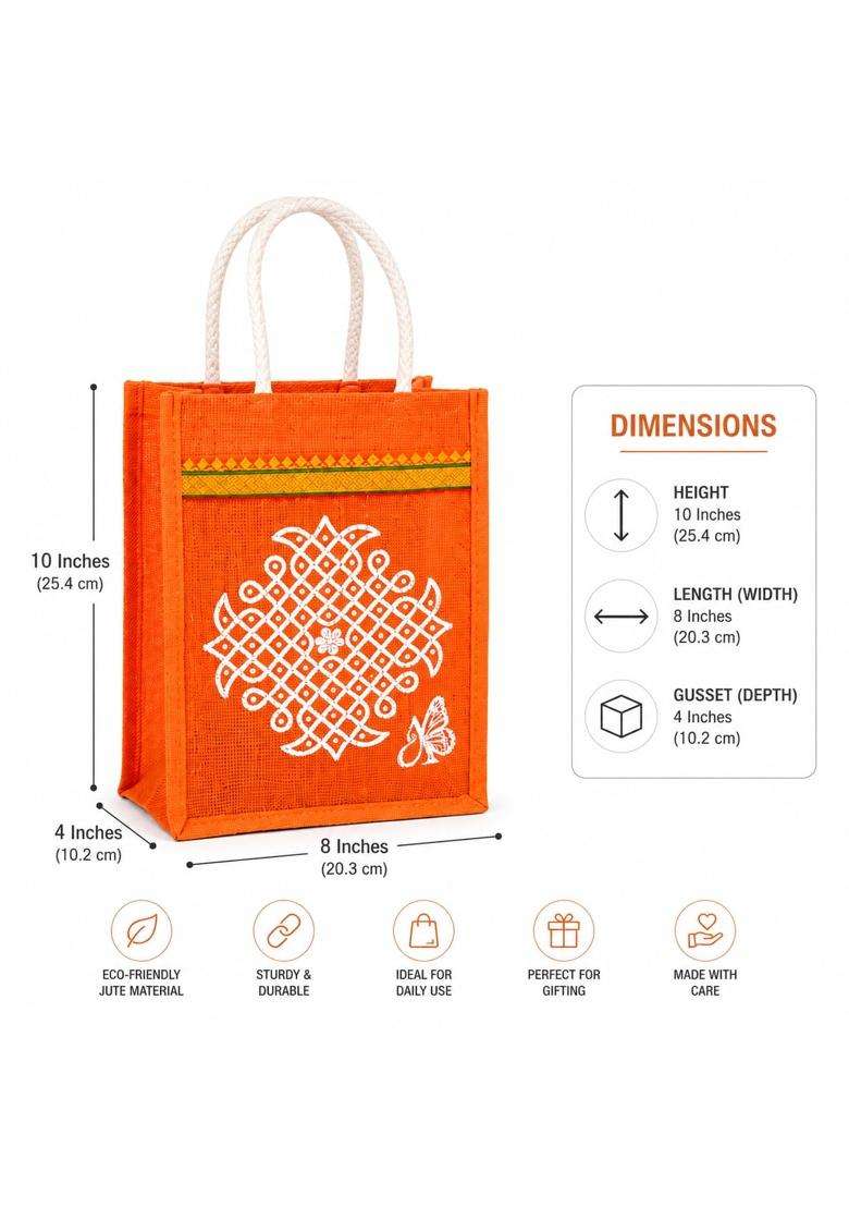 Anumala Multicolour Jute Bags with Contrast Kolam Art Thamboolam and Jute Bags - Indya