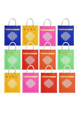 Match Made Multicolor Kolam Print Non Woven Gift Bags with Handle Reusable Return Gift Bags for Wedding