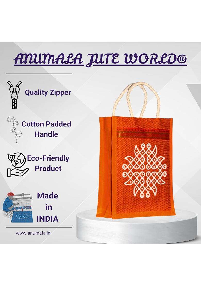 Anumala Jute World Premium Thamboolam Kolam Art Return Gift Bags Pack of 18 - Indya