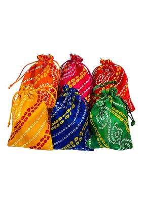 Kriwin Pcs Bandhej Print Silk Potli Bags 12 X 18 CM Multicolour Gift Pouches for Cash and Jewellery Pack of 30