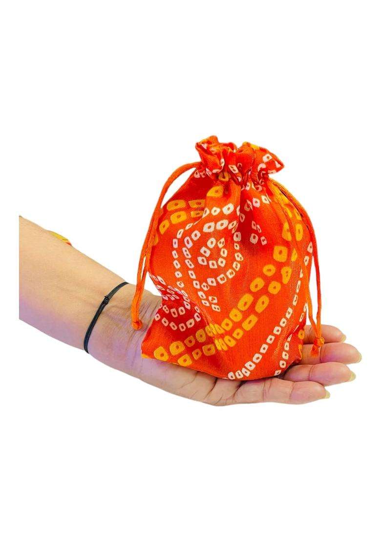 Kriwin Pcs Bandhej Print Silk Potli Bags 12 X 18 CM Multicolour Gift Pouches for Cash and Jewellery Pack of 30 - Indya