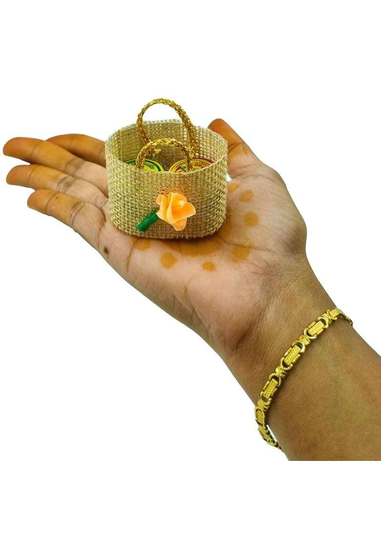 Soul Artisan Brown Jute Thamboolam Bag with Haldi and Kumkum Powder Pack of 20 - Indya