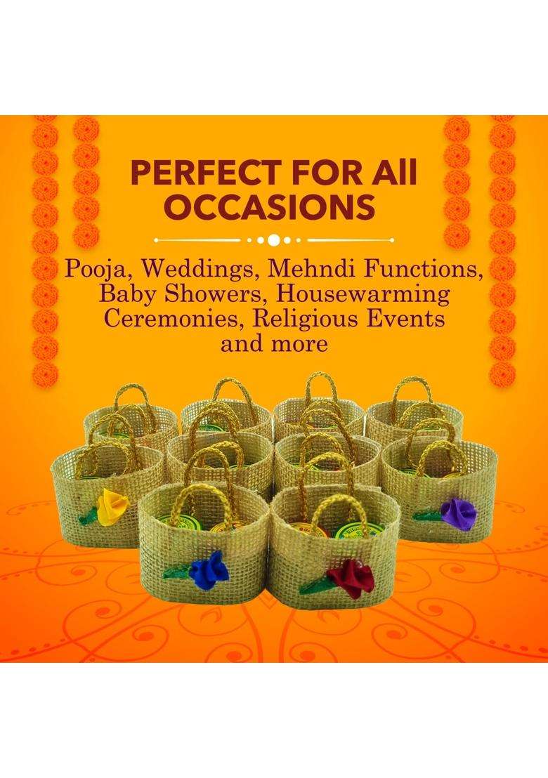 Soul Artisan Brown Jute Thamboolam Bag with Haldi and Kumkum Powder Pack of 20 - Indya
