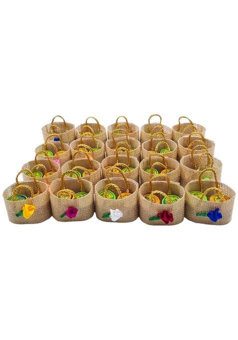 Soul Artisan Brown Jute Thamboolam Bag with Haldi and Kumkum Powder Pack of 20