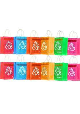 Anumala Jute World Premium Thamboolam Ganesh Kolam Art Return Gift Bags Pack of 12