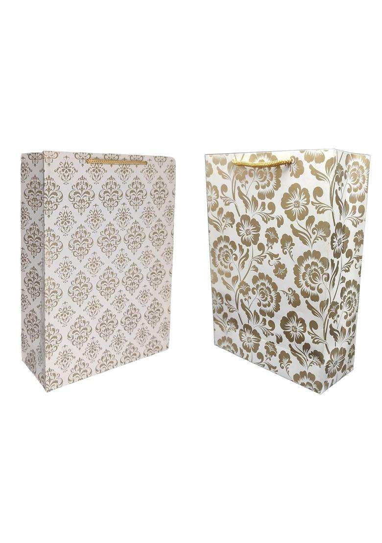 Tasche Gold Flower and Gold Mandaram Printed Assorted Design Paper Carry Bags Pack of 24 - Indya