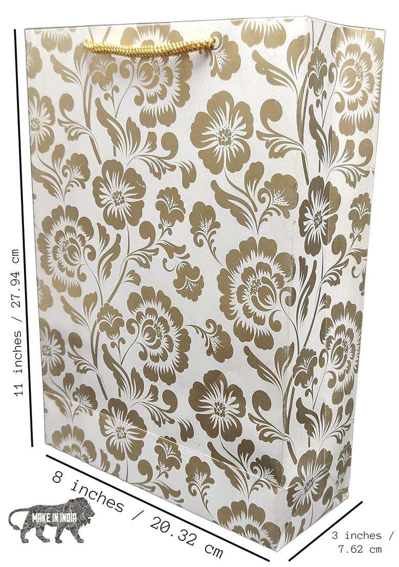 Tasche Gold Flower and Gold Mandaram Printed Assorted Design Paper Carry Bags Pack of 24 - Indya