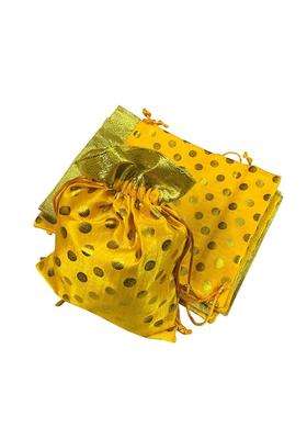 Kriwin 9 X 7 Inch Medium Size Printed Silk Gift Bags Potli Pouches Mustard Pack of 25