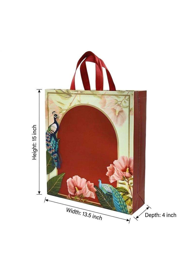 Bags Guru Maroon Peacock Design Non Woven Fabric Carry Bag Reusable Gift and Shopping Bags for Birthday - Indya