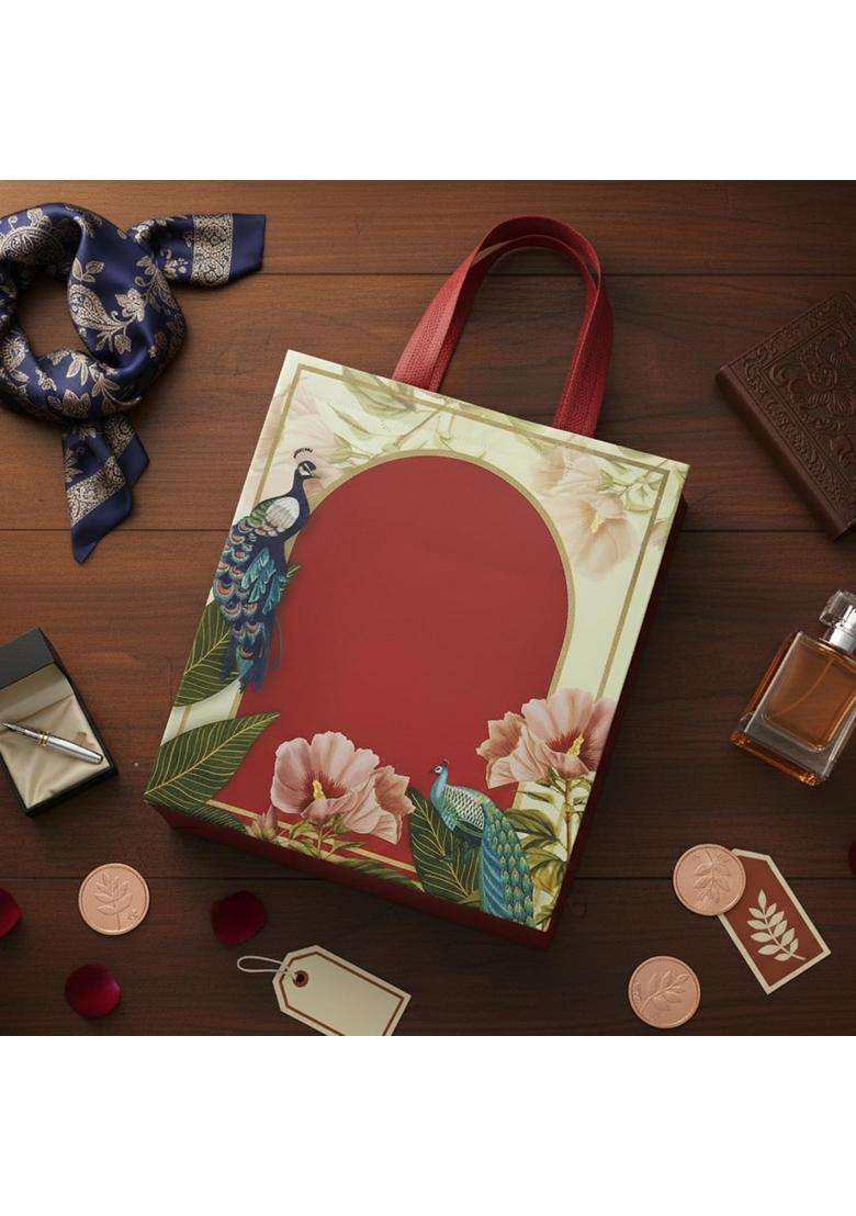 Bags Guru Maroon Peacock Design Non Woven Fabric Carry Bag Reusable Gift and Shopping Bags for Birthday - Indya