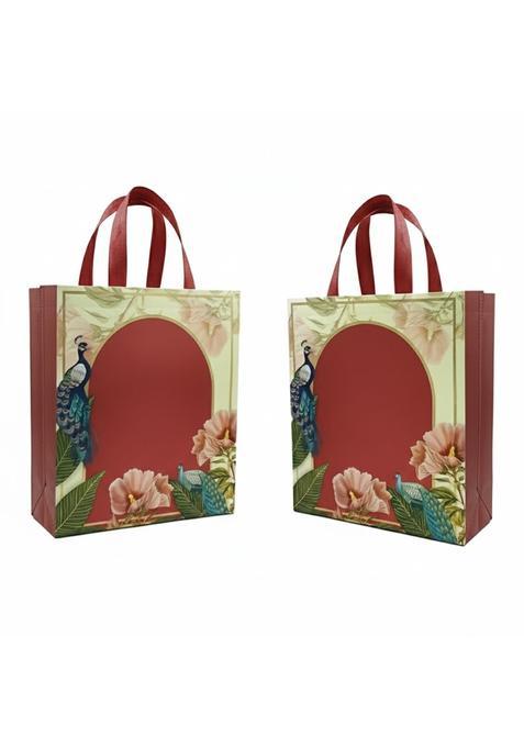 Bags Guru Maroon Peacock Design Non Woven Fabric Carry Bag Reusable Gift and Shopping Bags for Birthday