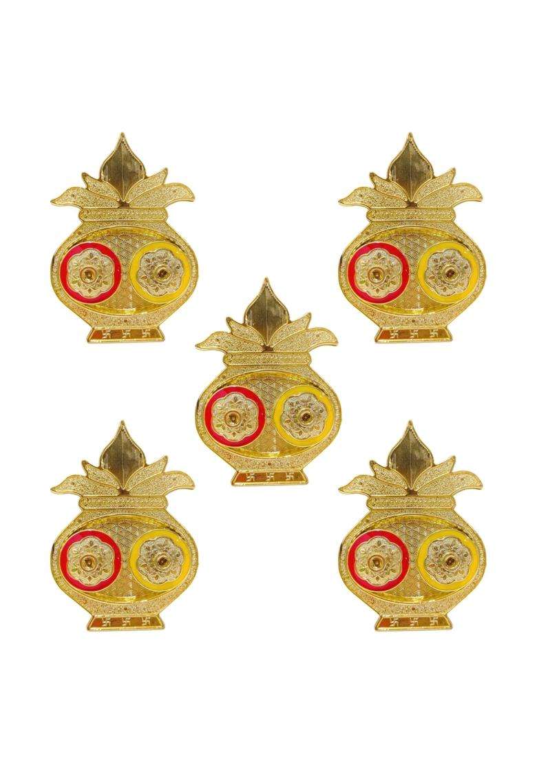 Gold Kalash Shaped Kumkum Box Pasupu Turmeric Haldi Thamboolam Return Gift for Women Diwali Pack of 10 - Indya