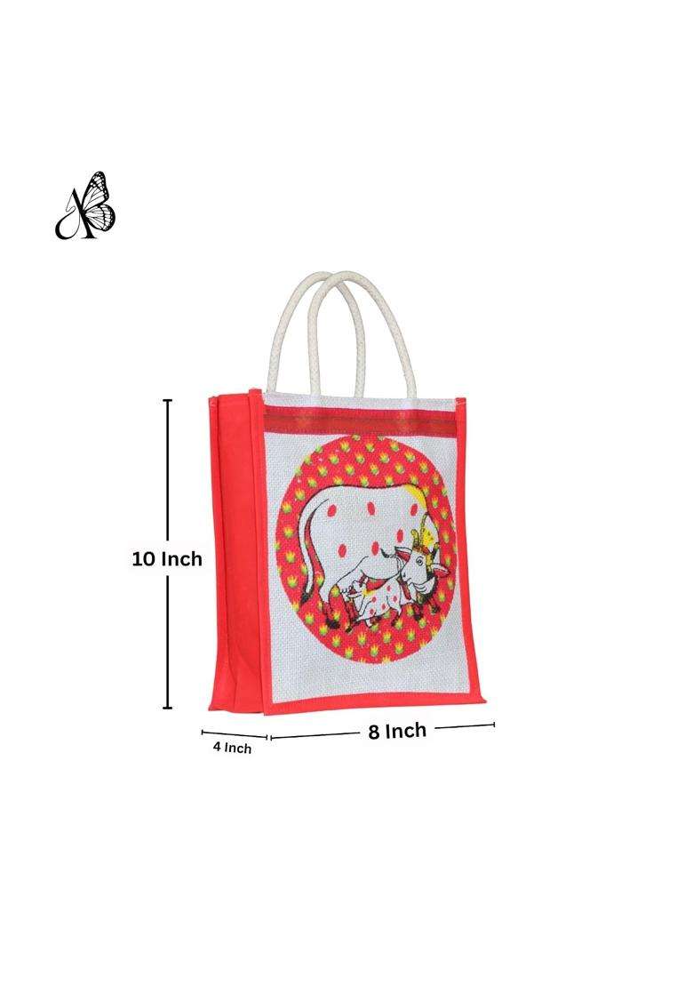Anumala Jute World Premium Thamboolam Gomata Cow Print Return Gift Bags Pack of 18 - Indya
