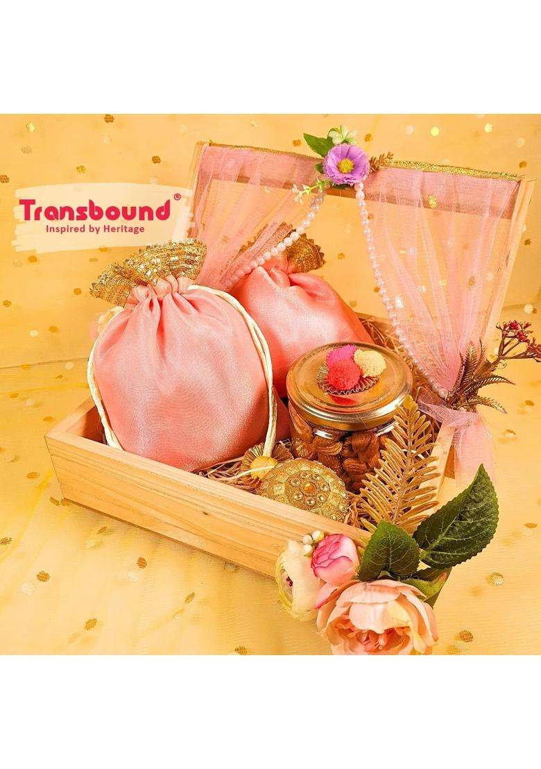 Transbound 20 Pcs Small Organza Satin Return Gift Potli Bags for Wedding Diwali Gift Pouches Engagement - Indya