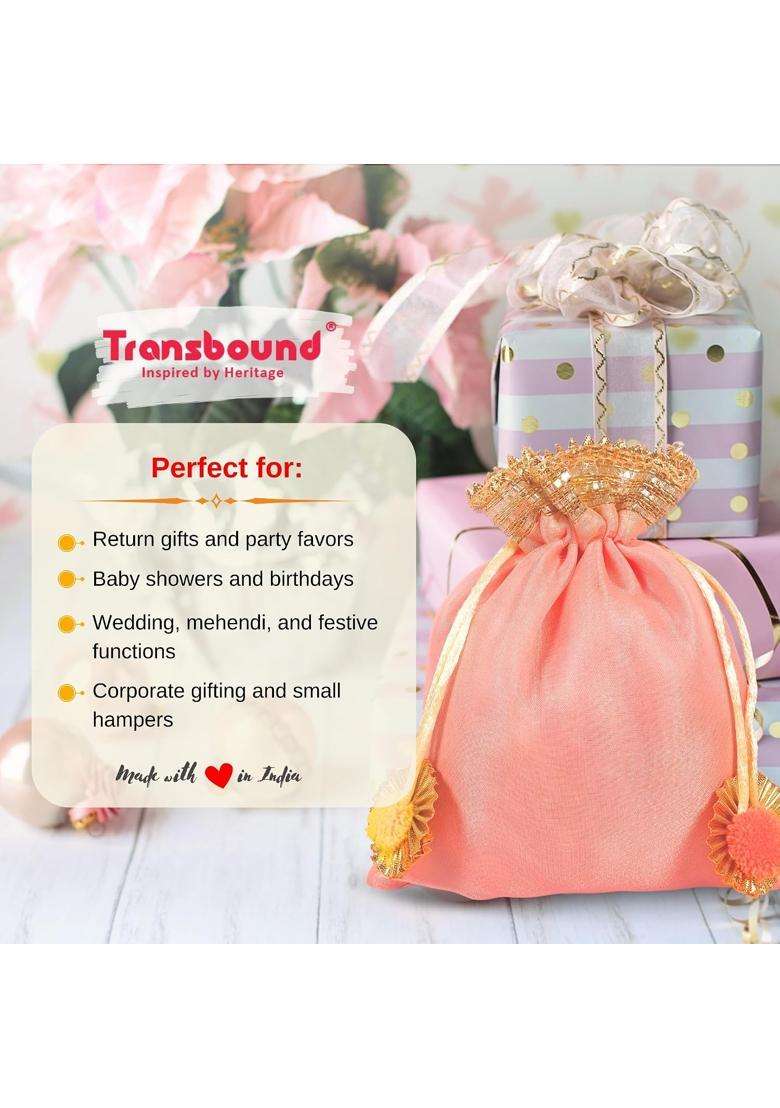 Transbound 20 Pcs Small Organza Satin Return Gift Potli Bags for Wedding Diwali Gift Pouches Engagement - Indya