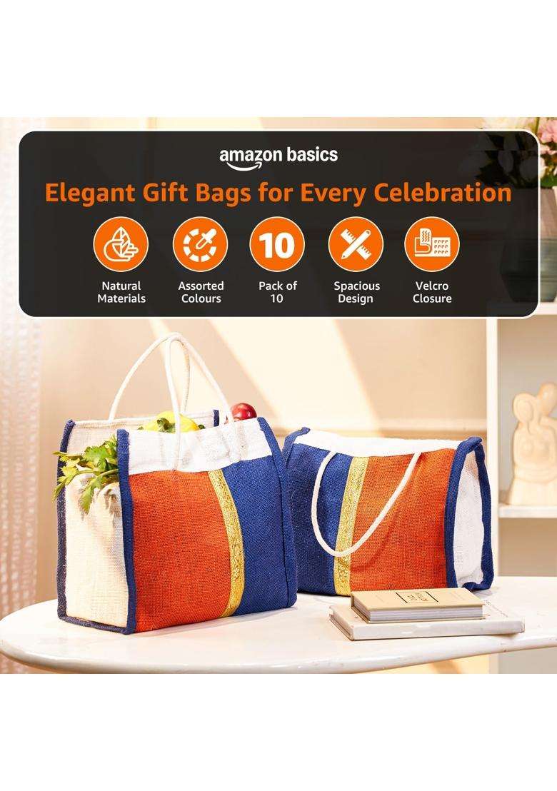 Amazon Brand Solimo Jute Thamboolam Gift Bag Reusable and Durable Pack of 10 - Indya