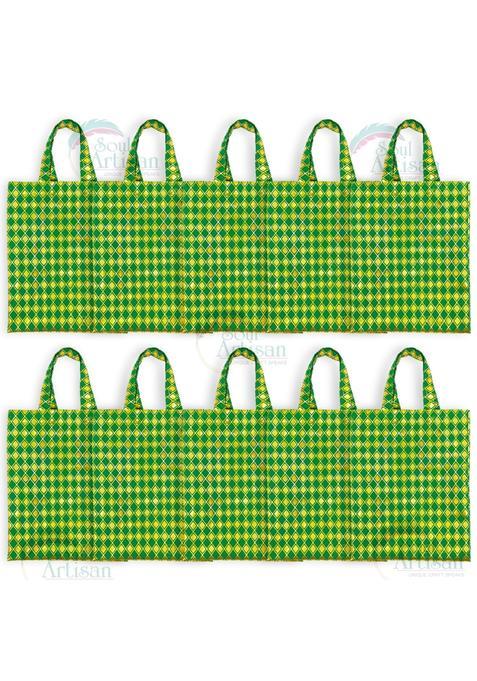 Soul Artisan Thamboolam Hand Bag Green Diamond Design Tamboolam Wedding Birthday House Warming Haldi Pack of 10