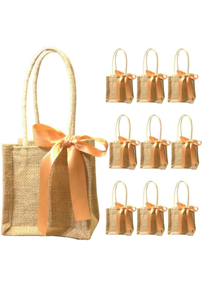 Prakriti Maitri 5 Inch Mini Gift Bags with Ribbon Perfect Wedding Return Gift Small Jute Bag Pack of 10 - Indya