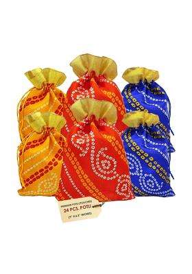 Genieland 24PC Big Size Designer Bandhej Potli Organza Pouch Favour Bags Dry Fruit Diwali Large Holiday