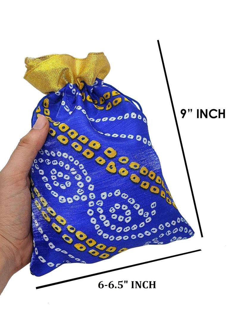 Genieland 24PC Big Size Designer Bandhej Potli Organza Pouch Favour Bags Dry Fruit Diwali Large Holiday - Indya