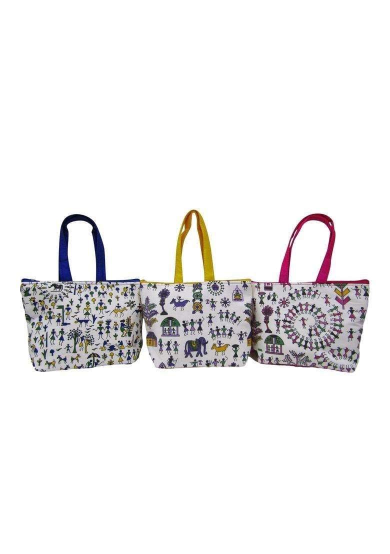 Purple Pink Traditional Warli Hand Purses for Wedding Return Gift Women Wholesale Bridal Giveaways Potli Bag - Indya