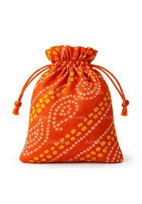 Abhaas Orange Drawstrings Potli Bag for Gifting 5X7In Bandhej Pack of 20