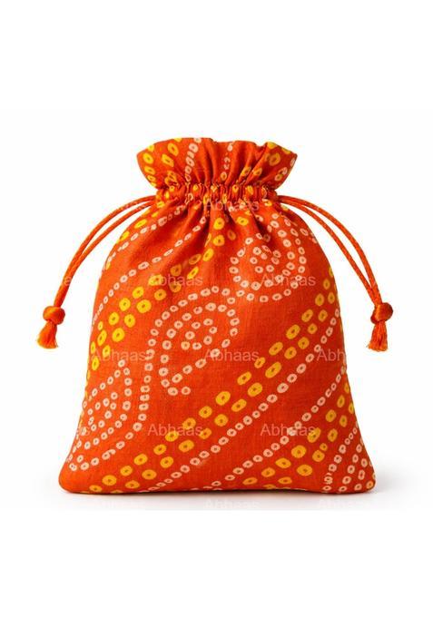 Abhaas Orange Drawstrings Potli Bag for Gifting 5X7In Bandhej Pack of 20