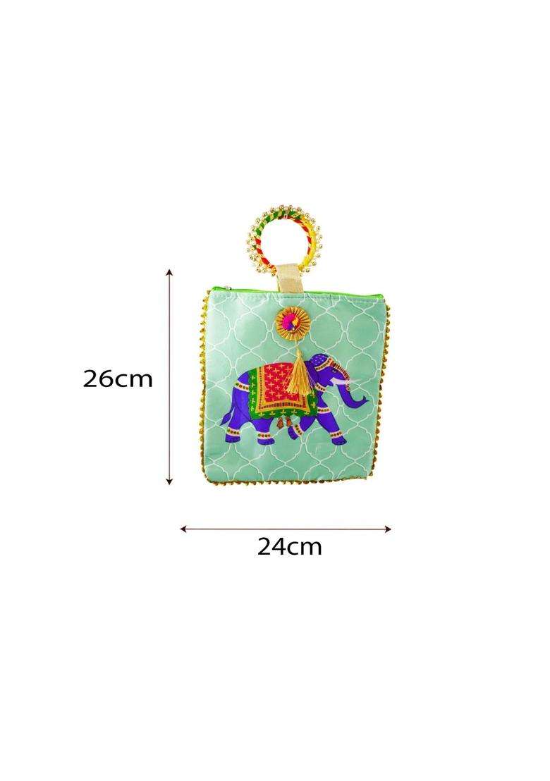 UR Little SHOP Traditional Potli Gift Bags with Zip Closure Bangle Handle and Leaf and Haldi Kumkum Pouches - Indya