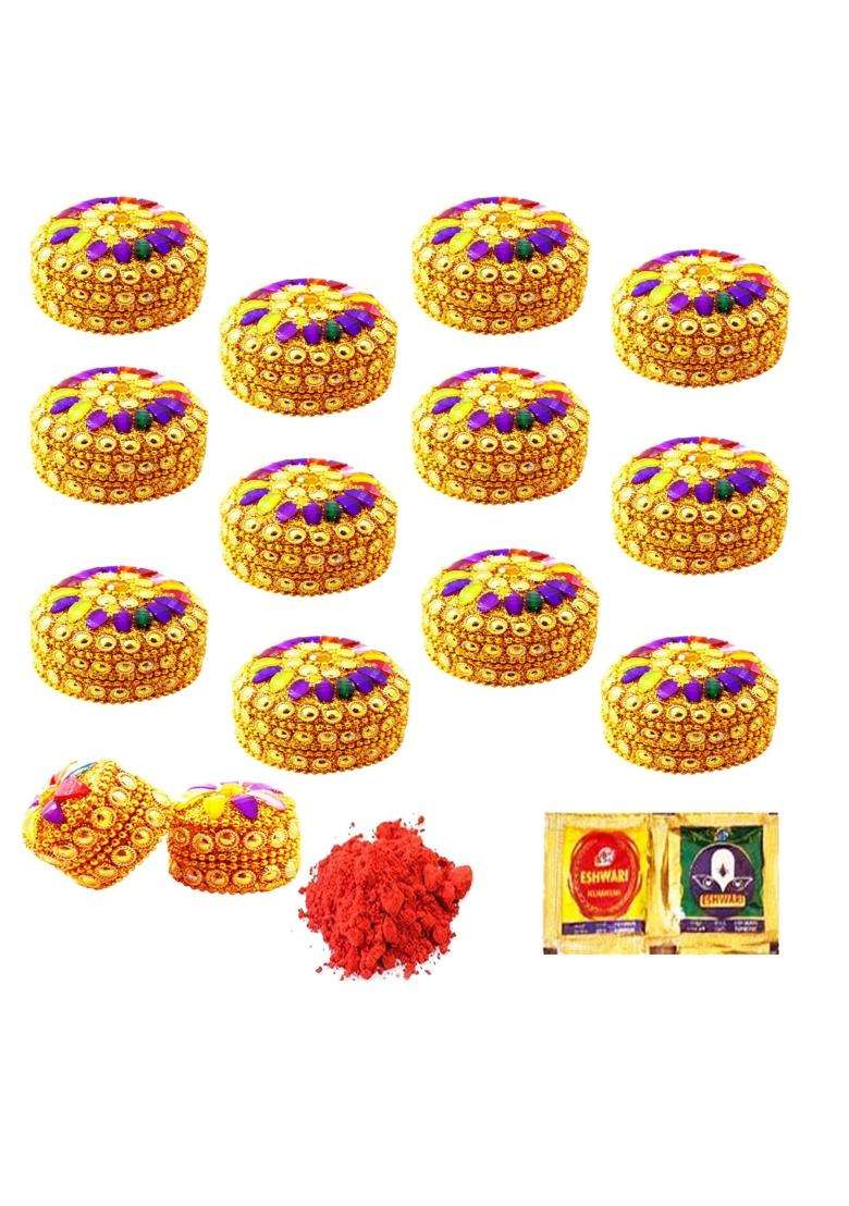 Red WIND Decorative Aluminium Kumkum or Sindoor Boxes Big Size Pack of 12 - Indya