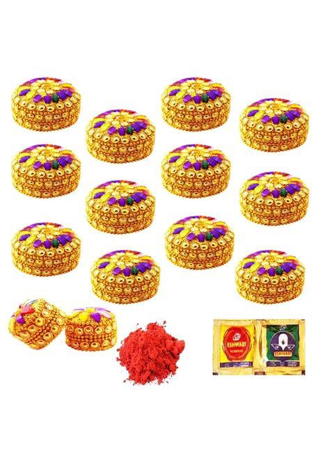 Red WIND Decorative Aluminium Kumkum or Sindoor Boxes Big Size Pack of 12