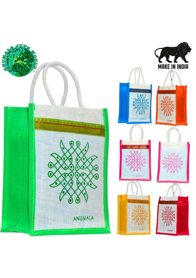 Anumala Jute World Premium Thamboolam Kolamart White Jute Return Gift Bags - Indya