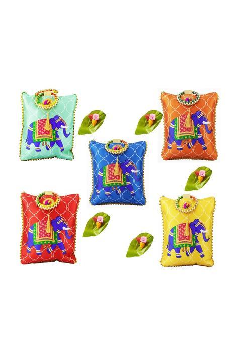 Red WIND Traditional Potli Gift Bags with Zip Closure Bangle Handle and Leaf and Haldi Kumkum Pouches