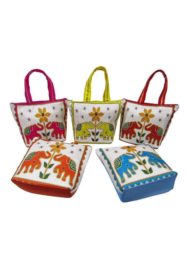 Purple Pinktraditional Jute Purses for Wedding Return Gift Women Wholesale Bridal Giveaways Potli Bag - Indya
