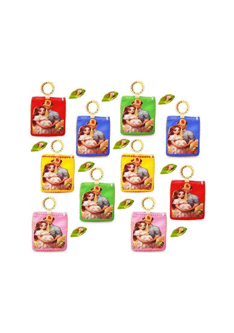 Red WIND Traditional Potli Gift Bags with Zip Closure Bangle Handle and Leaf and Haldi Kumkum Pouches - Indya