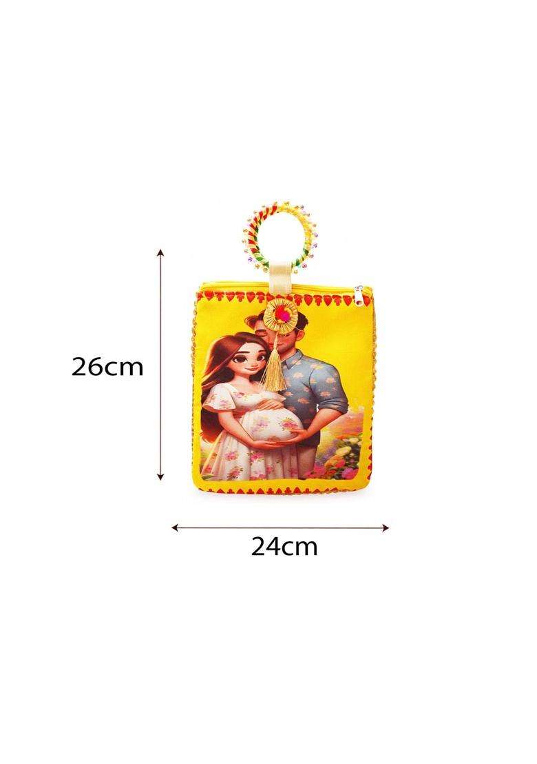 Red WIND Traditional Potli Gift Bags with Zip Closure Bangle Handle and Leaf and Haldi Kumkum Pouches - Indya