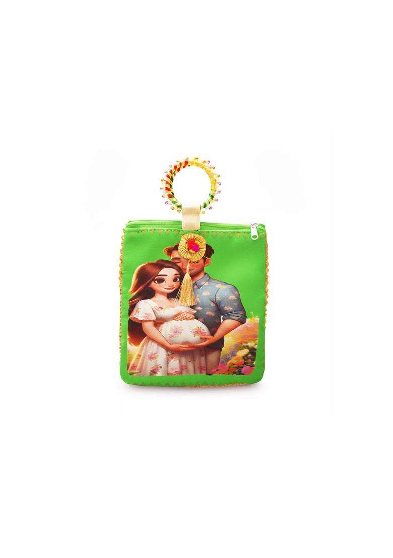 Red WIND Traditional Potli Gift Bags with Zip Closure Bangle Handle and Leaf and Haldi Kumkum Pouches - Indya