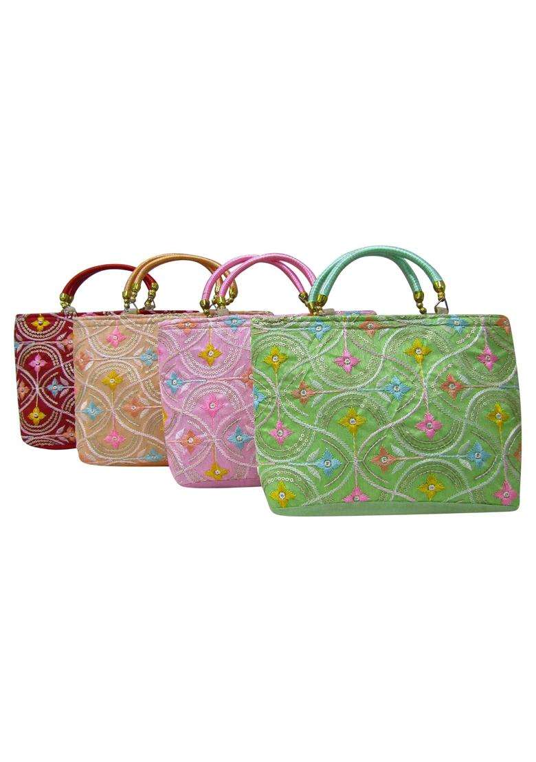 Purple Pink Embroidery Purses for Wedding Return Gift Women Wholesale Bridal Giveaways Potli Bag with Zipper - Indya