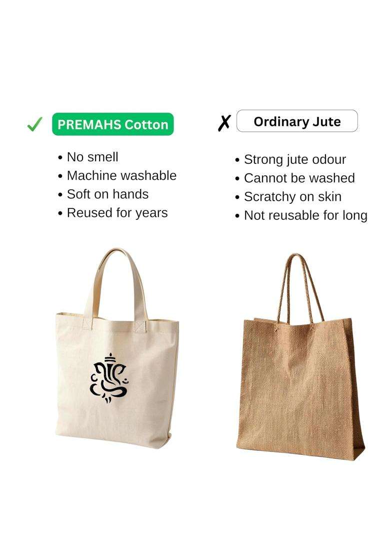 Premahs Cotton Thamboolam Bags with Ganesha Print Eco Friendly Return Gift Bags for Wedding Pack of 10 - Indya