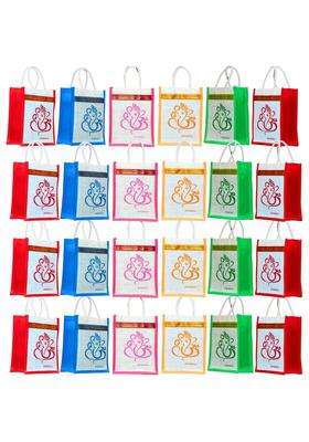 Anumala Jute World Premium Thamboolam Ganesh Kolam Art White Jute Return Gift Bags