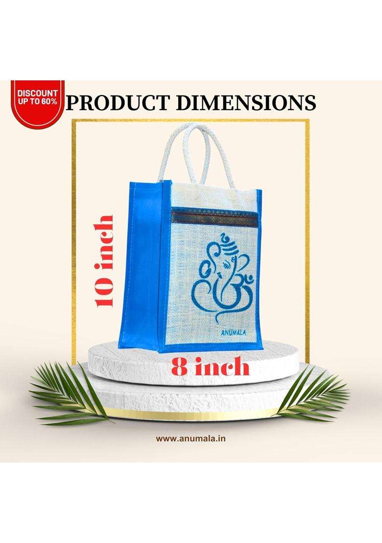 Anumala Jute World Premium Thamboolam Ganesh Kolam Art White Jute Return Gift Bags - Indya