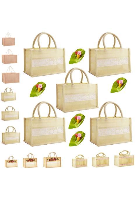 Red WIND Reusable Jute Bags with Zip Closure Leaf and Haldi Kumkum Pouches