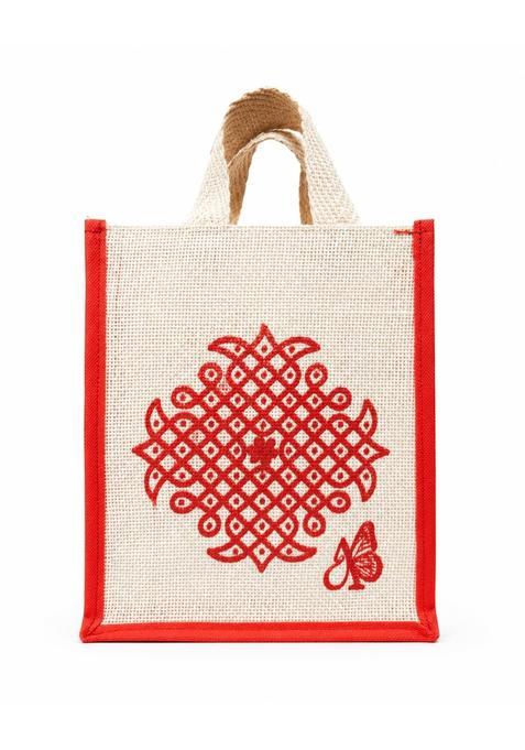 Anumala Jute World Thamboolam Return Gift Bags with Kolam Art and Without Zipper Pack of 10