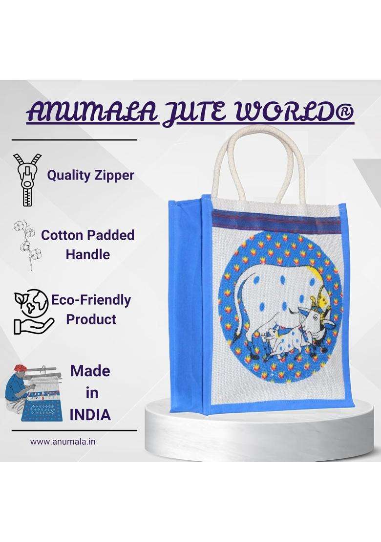 Anumala Jute World Premium Thamboolam Gomata Cow Print Return Gift Bags Pack of 12 - Indya