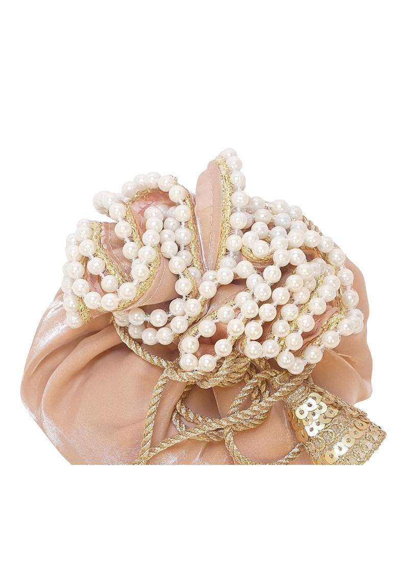 Imperial Packing Gold Designer Potli Bags Pearl Embellishments - Indya