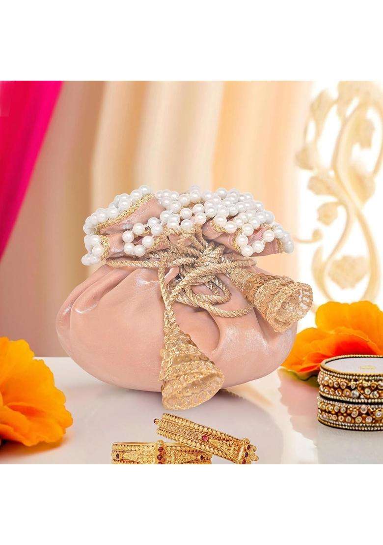 Imperial Packing Gold Designer Potli Bags Pearl Embellishments - Indya