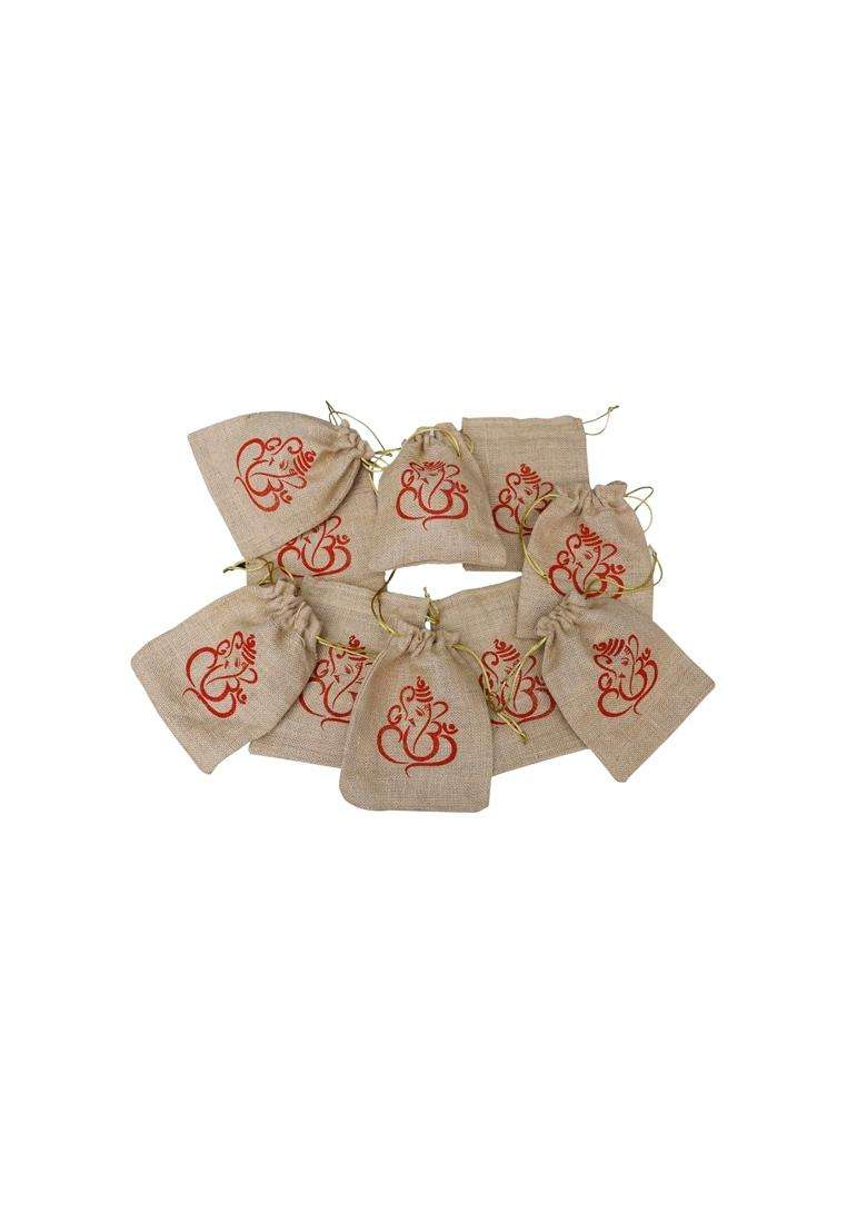 Verdantvibes Ganesh Jute Potli Bags 9x7 Inches Multi Color Pack of 20 - Indya