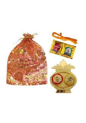 Gold Kalash Shaped Kumkum Holder Box Haldi with Potli Bag Thamboolam Return Gift for Women Diwali Baby Showers