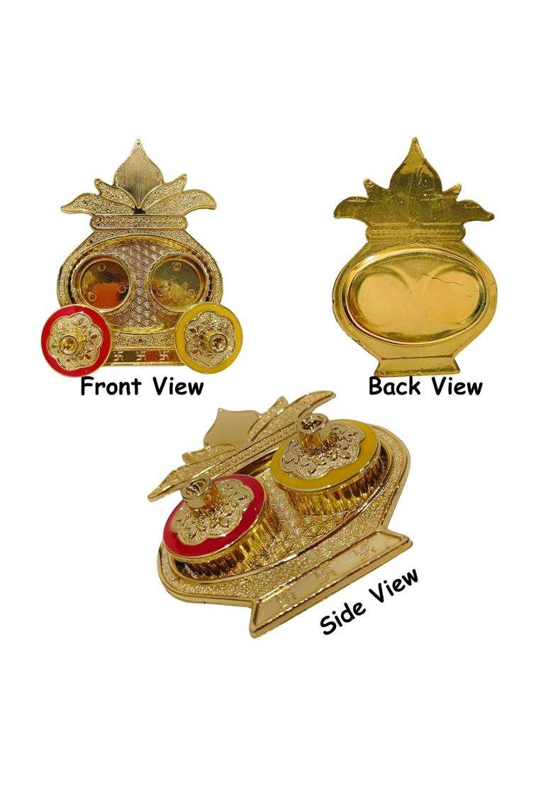 Gold Kalash Shaped Kumkum Holder Box Haldi with Potli Bag Thamboolam Return Gift for Women Diwali Baby Showers - Indya