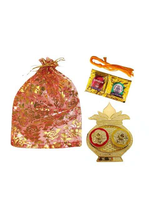 Gold Kalash Shaped Kumkum Holder Box Haldi with Potli Bag Thamboolam Return Gift for Women Diwali Baby Showers
