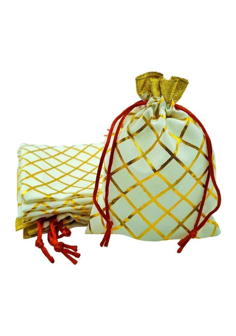 Soul Artisan Potli Bag Sandal Cross Checked with Golden Border for Women Return Gifts Wedding Pack of 20 - Indya